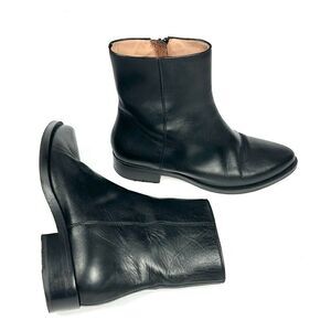 Legres Black Leather Ankle Boots Side Zip Block Heels Italy 36 US 6